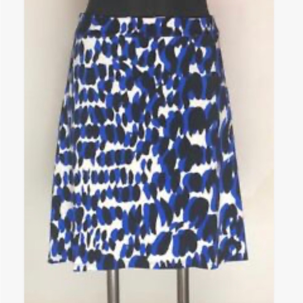 Leota Lilian Fit and Flare Skirt Painted Leopard Cobalt Blue and Black XL